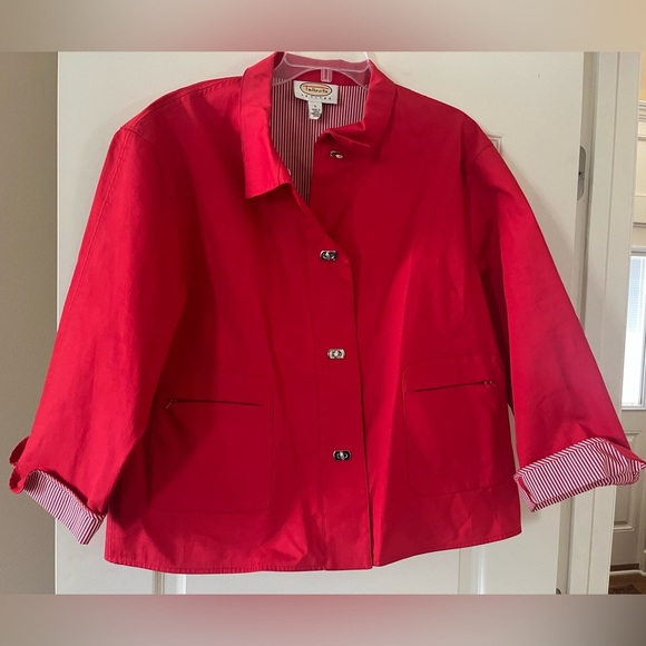 Talbots Petite Red Women's Cotton Jacket with Pinstripe Lining Women’s size L - Picture 1 of 14